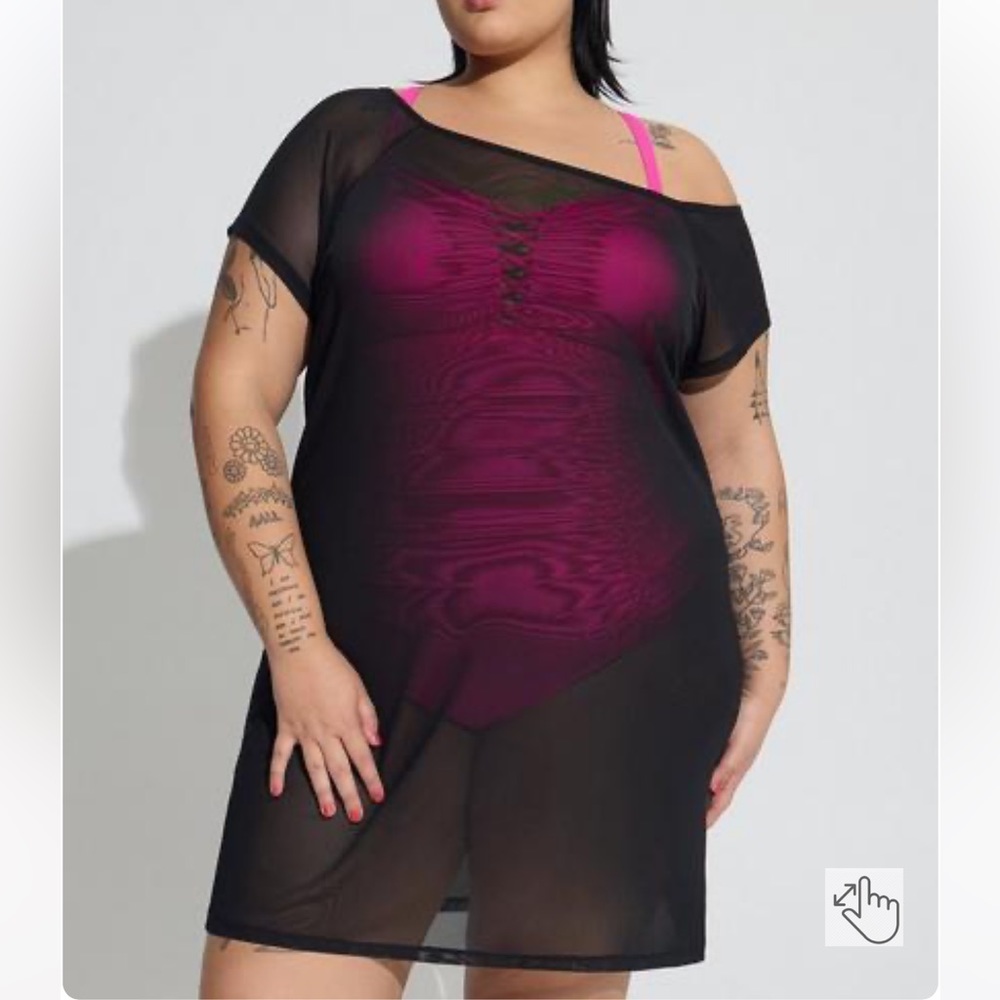 Torrid Swim Mesh Off-Shoulder Coverup Dress